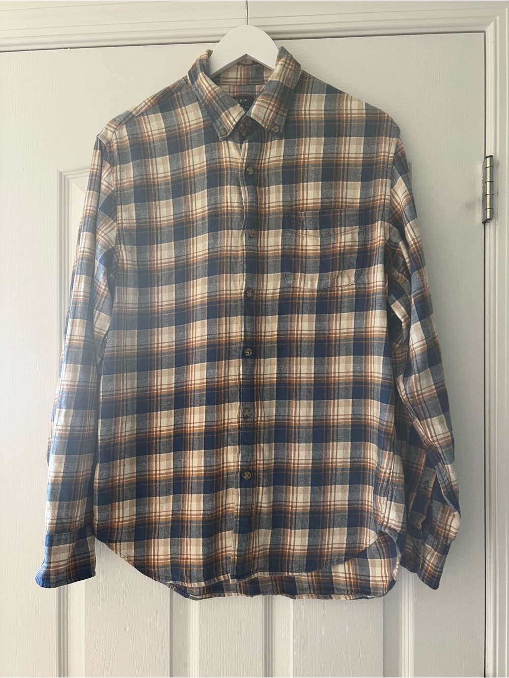 J. Crew Plaid Button-Down Shirt in Blue, Brown & Cream